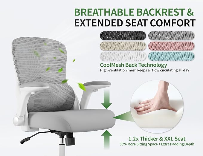 Ergonomic Office Chair: 400LBS Office Computer Desk Chair with High Back Mesh and Adjustable Lumbar Support Rolling Work Swivel Task Chairs with Wheel 3D Armrests, Ergo Gaming Chair (Grey)