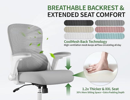 Ergonomic Office Chair: 400LBS Office Computer Desk Chair with High Back Mesh and Adjustable Lumbar Support Rolling Work Swivel Task Chairs with Wheel 3D Armrests, Ergo Gaming Chair (Grey)