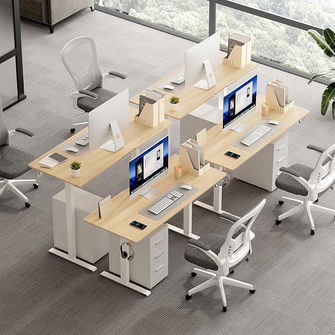 48x24 in Electric Standing Desk,Adjustable Height with Wheels,Oak | Spliced Desktop,27.9"–46.8" Height Range,4 Memory Presets,Lockable Wheels,Headphone Hook,Sit Stand Desk,Home Office