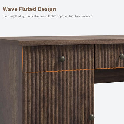 Garvee 60" Office Desk with Storage & Drawers, Fluted Wood Executive Desk with File Drawer & Charging Station, Modern Computer Desk with Adjustable Shelves for Home Office, Brown
