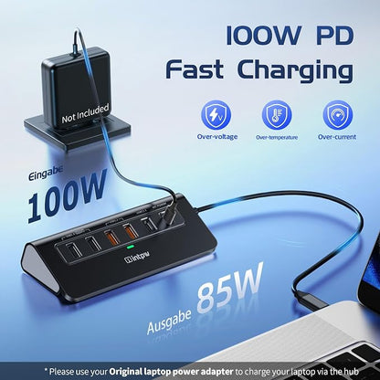 intpw P9R PRO USB C Hub Ethernet, 10Gbps USB C Docking Station 10-in-1 with 4K@60Hz HDMI, Type-C & 2 USB A 3.2 Data, LAN, 2 USB A 2.0, PD 100W, SD/TF Ports, Powered USB Hub for Laptop, iPhone 17, Mac