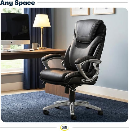 Serta Bryce Executive Office Chair - Ergonomic Computer DeskChair with Lumbar Technology - Adjustable Height - Memory Foam Body Pillows - 360° Swivel Rolling Base - Bonded Leather - Black