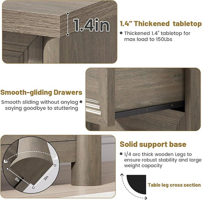Night Stand Set of 2 Farmhouse Nightstand with 2 Drawers Storage Bed Side Table End Table with Metal Knob Large Mid Century Modern Wood Bedside Stand for Bedroom Living Room Sofa Couch Office Grey