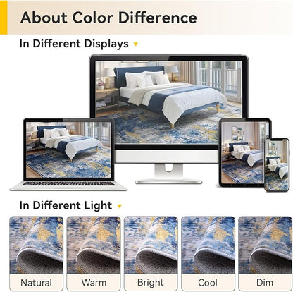 RELEANY Washable Area Rugs 3x9 Non-Slip Modern Abstract Soft for Living Room Entryway Bedroom Kitchen, Print Pattern, Grey Blue Gold/Golden