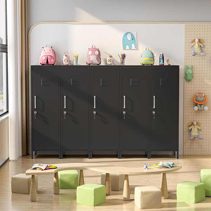 erosoei 47.24" H Metal Locker Storage Cabinet, Office Locker with 3 Adjustable Shelves, Steel Cabinet with 1 Door, High Legs Organizer for Home Office, Kitchen, Living Room, Bedroom and Bathroom