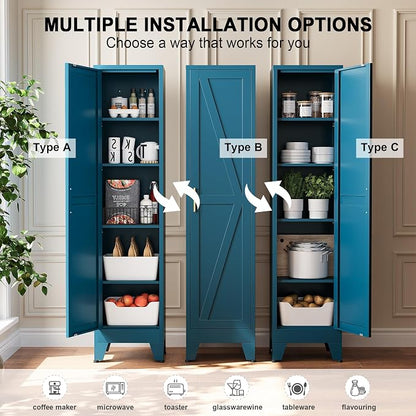 Narrow Bathroom Storage Cabinet Tall Metal Storage Cabinets with 4 Adjustable Shelves Freestanding 5 Tier Slim Pantry Cabinet for Kitchen Office Small Space Blue