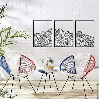 ruelen Wall Decor 3 Pcs Mountain Metal Wall Art, Mountain Line Abstract Minimalist Wall Art Rustic Nature Wall Decor Hanging Sculpture for Home Bedroom Bathroom Living Room (Black)