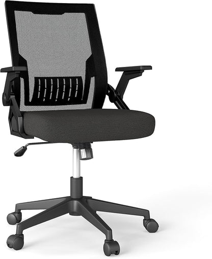 Ergonomic Office Chair with Flip-Up Arms, Small Desk Chair with Breathable Mesh Back, Home Office Desk Chair that Saves Space, Compact Swivel Computer Chair