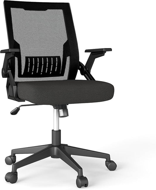Ergonomic Office Chair with Flip-Up Arms, Small Desk Chair with Breathable Mesh Back, Home Office Desk Chair that Saves Space, Compact Swivel Computer Chair