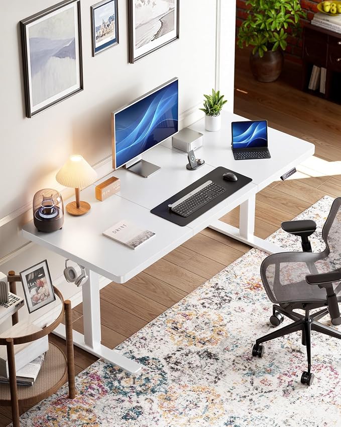 HUANUO Electric Standing Desk, 71 x 35 inch Large Height Adjustable Table, Powerful Brushless Motor, 4 Memory Preset, Sit Stand Up Desk, Home Office Computer Table with Thick T-Shaped Frame,White