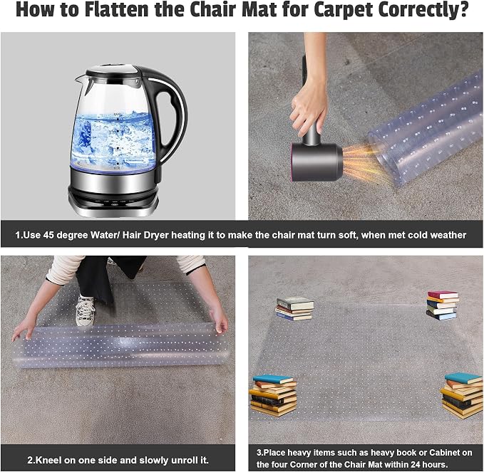 Office Chair Mat, 30" x 48" Transparent Office Desk Chair Mat for Carpeted Floors, Studded Carpet Floors Protector Mat for Home & Offices