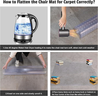 Office Chair Mat, 30" x 48" Transparent Office Desk Chair Mat for Carpeted Floors, Studded Carpet Floors Protector Mat for Home & Offices