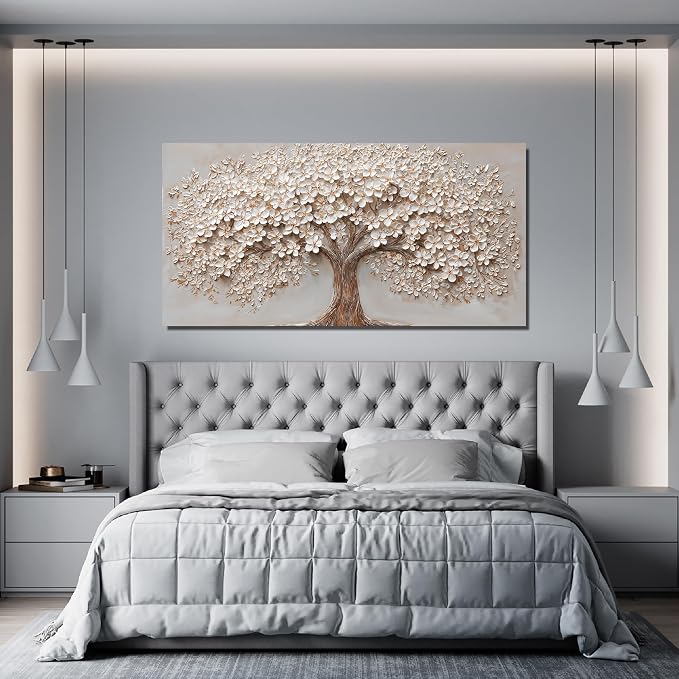 Canvas Wall Art Decor Prints Modern Botanical Wall Art Pictures for Living Room Canvas Art Wall Decor Tree of Life Wall Art Decor White Flower Wall Art Prints Artwork for Walls Bedroom Office Decor 20" X 40"