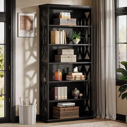 Tribesigns 6-Tier Bookshelf, 71 Inches Tall Freestanding Bookcase, Large Industrial Bookshelves Display Shelves, Wooden Book Shelf for Home Office, Living Room, Bed Room, Black