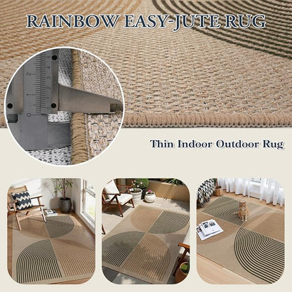 Lahome Enfys Modern Rainbow Easy Jute Rug, 4x6 Washable Rugs for Entryway Office Farmhouse Kitchen Mats for Floor, Contemporary Non Slip Floor Carpet for Backyard Sunroom Living Room Bedroom
