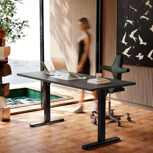 HUANUO Electric Standing Desk,63" x 28" Height Adjustable Desk, 4 Memory Height Settings, Sit to Stand Up Desk for Home Office, with Headphone Hook, Cable Manager, Grey