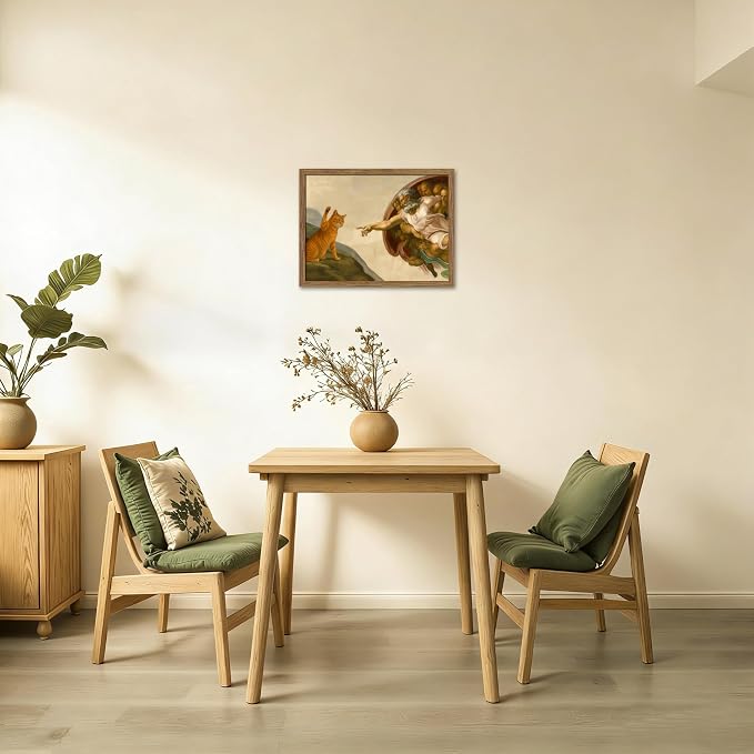 Framed Vintage Cat Canvas Wall Art, Funny Orange Cat Parody Classic Masterpiece Prints, Renaissance-Inspired Animal Artwork, Humorous Wall Decor for Living Room Bedroom Playroom – 16x24 inch