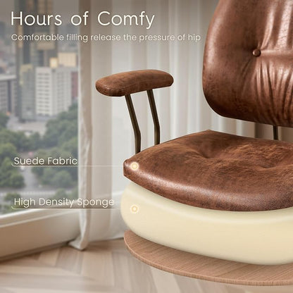 HOOOWOOO Ergonomic Office Chair,Mid Century Modern Computer Desk Chair,Comfy Executive Chair with Extra Wide Tufted Cloudy Seat Lumbar Support Rocking Back,Suede Leather Dark Brown