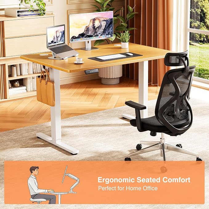 Sweetcrispy Electric Standing Desk Height Adjustable, 40 Inch Sit Stand Up Desk, Home Office Rising Gaming Table Computer Workstation with Memory Preset Splice Board, Oak
