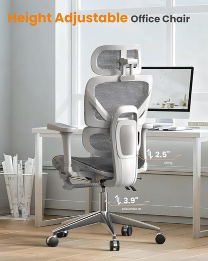 naspaluro Ergonomic Office Chair, High Back Mesh Desk Chair, 350lbs Capacity, Lumbar Support, 3D Armrest Headrest, Footrest, PU Wheels, Swivel Computer Chair for Home Office, Work & Gaming