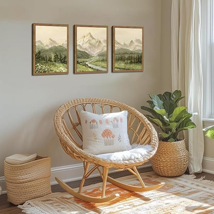 Framed Mountain Wall Art for Living Room, Green Nature Landscape Canvas Wall Decor Set of 3, Vintage Forest Rustic Farmhouse Prints Pictures Paintings for Office Bedroom 16x24 Inch