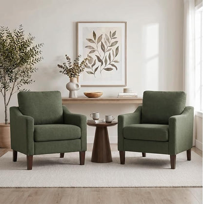 VKNOW Mid-Century Accent Chair, No Tools Assembly Required, Modern Upholstered Polyester Armchair for Living Room,Comfy Reading Accent Chairs with Wood Legs for Bedroom, Green