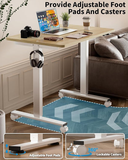 Okin Electric Standing Desk, 40 x 24 Inches Whole Piece Height Adjustable Desk, Oak Sit to Stand Desks Computer Workstation with Wheels for Home Office