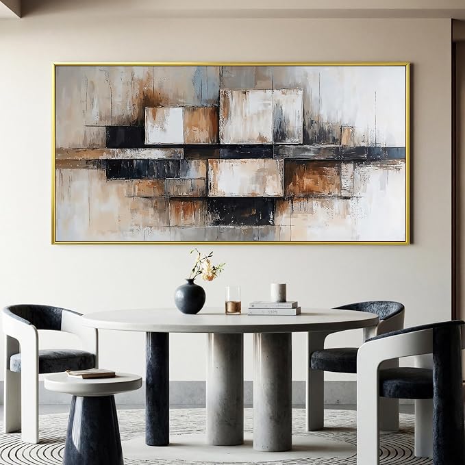 Modern Abstract Geometric Oversized Wall Art Decor For Living Room Modern Abstract Beige And Black Wall Art Geometric Decorations Prints Wall Art For Bedroom And Office Gold Frame Wall Decor 29 X 58In