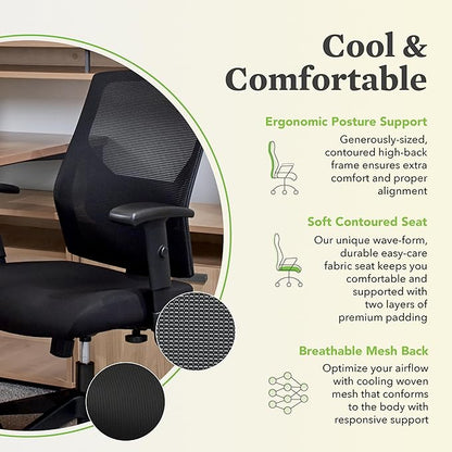 HON Crio Ergonomic Mesh Office Chair, High‑Back Desk Chair with Adjustable Arms, Lumbar Support, Center‑Tilt Swivel Seating for Computer Desks and Home Office, Black Frame, Black