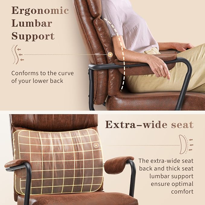 IWMH Office Chair, Executive Computer Chair, Mid Century Vintage Fabric Desk Chairs with High Bakc, Ergonomic Lumbar Support, Height Adjustable for Home Office, Brown