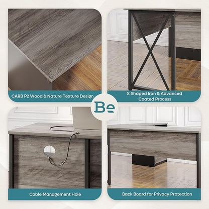 Bestier L Shaped Standing Desk with Lift Top, 55"x55" Standing Corner Desk for Home Office, Computer Desk with Reversible File Drawer and Monitor Stand, Grey Wash