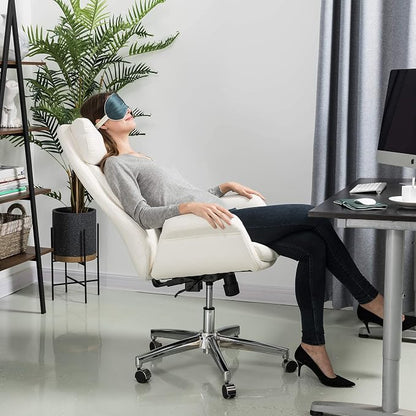 Glitzhome Home High-Back Office Chair Leather Adjustable Swivel Desk Chair with Arms, Cream