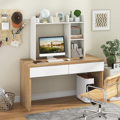 GOFLAME 5 Shelves Desktop Bookshelf, Wood Desk Hutch Dorm for Computer Desk, Countertop Display Rack, 3-Tier Desk Storage Organizer Shelf for Dormitory, Home Office, Study, White