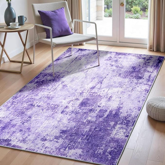 RELEANY Washable Area Rugs 3'x5' Non-Slip Modern Abstract Soft for Living Room Entryway Bedroom Kitchen, Print Pattern, Purple Gray Pink White