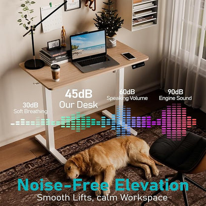 35" Electric Standing Desk Adjustable Height, Small Sit Stand Desk for Home Office & Computer Workstation, Compact Work Desk with Cable Management (Light Walnut)