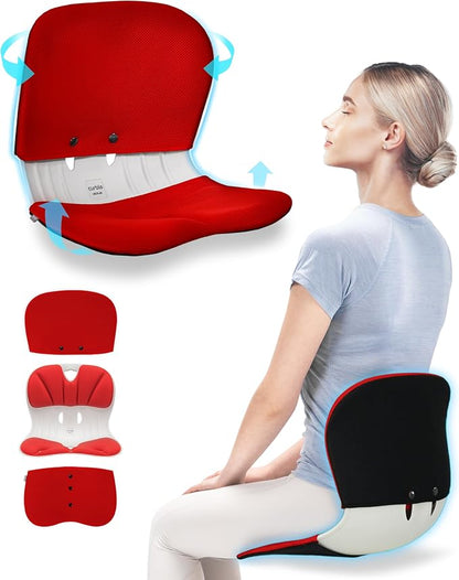 curble Wider – Ergonomic Desk Chair Seat Cushion, Everyday Passive Posture Trainer for Work from Home, Office & Car, Breathable Lumbar Support (Red)