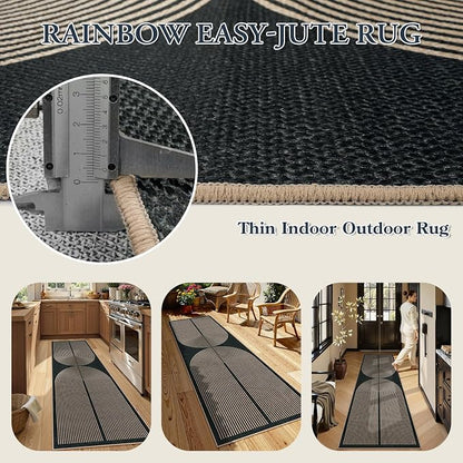Lahome Enfys Modern Rainbow Kitchen Runner Rug, 2x8 Easy Jute Rug Runners for Hallways Entry Farmhouse Indoor Outdoor Carpet, Contemporary Washable Non Slip Runner for Laundry Room Porch