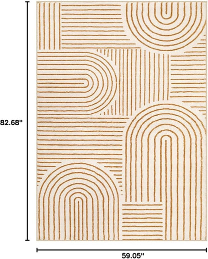 Lahome Abstract Washable Rugs 5x7, Non Slip Soft Living Room Rugs Ultra-Thin Rainbow Bedroom Rug, Non Skid Rug Backing Accent Carpet for Dining Room Office Darrell (5'x7',Orange)