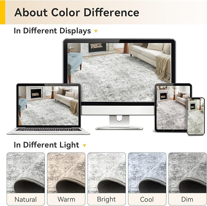 RELEANY Washable Area Rugs 4'x6' Non-Slip Modern Abstract Soft for Living Room Entryway Bedroom Kitchen, Print Pattern, Gray White Grey