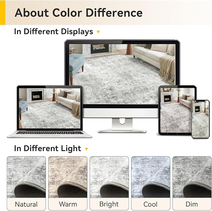 RELEANY Washable Area Rugs 2'x6' Non-Slip Modern Abstract Soft for Living Room Entryway Bedroom Kitchen, Print Pattern, Gray White Grey