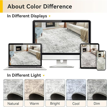 RELEANY Washable Area Rugs 4ft Non-Slip Modern Abstract Soft for Living Room Entryway Bedroom Kitchen, Print Pattern, Gray White Grey