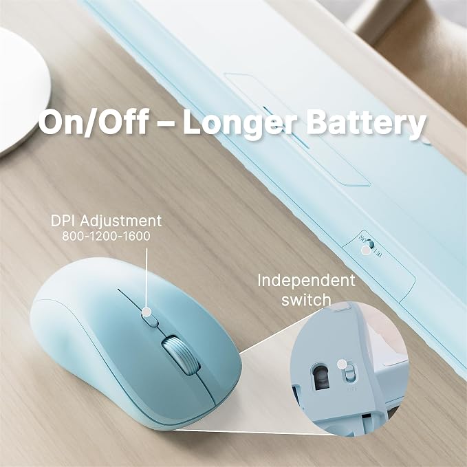 Wireless Keyboard and Mouse Combo with 110 Round Keycaps, Power Switch, and Scissor-Switch Typing Feel – Ideal for Office Use (Blue)