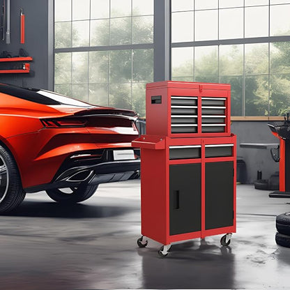 RYH 5 Drawers Rolling Tool Chest & Tool Box on Wheels | Heavy Duty Metal Cart with Ball Bearing Drawers | Fits US General Tool Box for Garage Storage (Red, 5 Drawers（42.1" H × 20.7" W × 11" D)