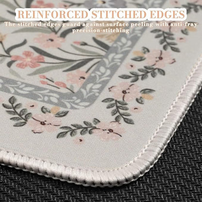iCasso Aesthetic Small Floral Mouse Pad, Mini Portable Travel Mousepad, Anti-Slip and Comfortable Cloth Mouse Mat 7.9"x9.5" with Stitched Edges for Computer, Laptop, Office, Home(Gray Floral)