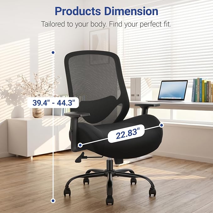 High Back Office Chair, Big and Tall Office Chair Ergonomic Comfy Chair Executive Desk Chair for Heavy Duty People 450Lbs Computer Chair with Adjustable Lumbar Support & Flip-up Arms
