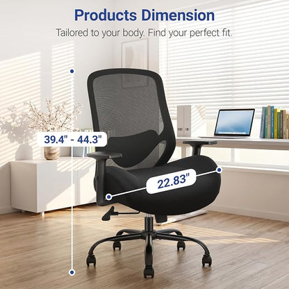 High Back Office Chair, Big and Tall Office Chair Ergonomic Comfy Chair Executive Desk Chair for Heavy Duty People 450Lbs Computer Chair with Adjustable Lumbar Support & Flip-up Arms
