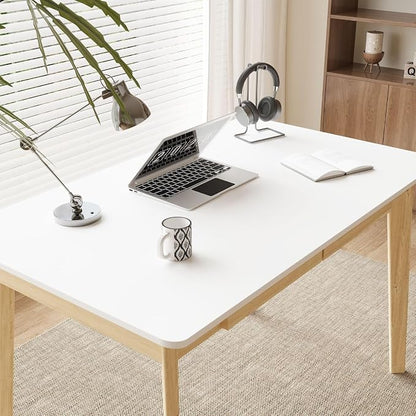 Timechee 47 Inch Compact Computer Gaming Desk, White Study Work Office Desk with 2 Storage Drawers, Rectangular Study Reading Table, Simple Computer Writing Table for Home Office, Living Room