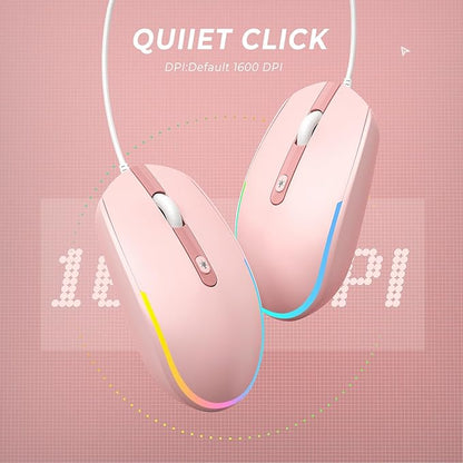seenda Wired Mouse - USB Corded Mouse with Colorful RGB Backlit, Plug and Play, 1600 DPI Optical Tracking，Silent Computer Mouse for Laptop, PC, Chromebook, Desktop, Office, School, Home, Pink
