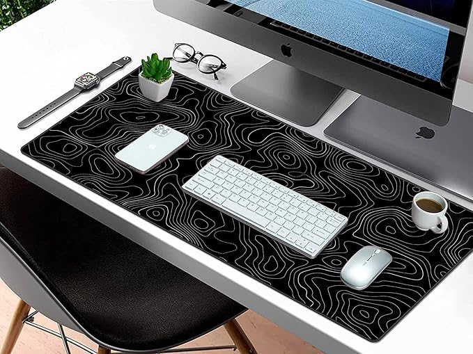Rinaze Extra Large Gaming Mouse Pad with Black Topographic, XXL Mousepad, Big Mouse Mat Desk Pad, Non Slip Keyboard Pad for Gaming Computer Laptop PC Office Desk Accessories
