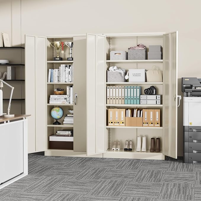 Greenvelly Garage Storage Cabinet,72" Metal Cabinet with 2 Doors and 4 Shelves,Steel File Cabinet for Home Office, Garage, Classroom（Grey 36" X 18"）